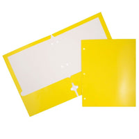 JAM Paper 2 Pocket Laminated Glossy 3 Hole Punched School Folders, Yellow, 25 Pack-Yellow Glossy Cardstock Folders