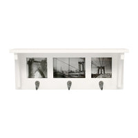 nexxt FN00397-3INT Riley Wall Shelf and Picture Collage with 3 Hooks, 18.5" x 7", Holds 2- 4 x 4" and 1- 4 x 6" Photo, White-MDF construction in White finish
