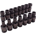 Gray Tools 15 Piece 1/2" Drive 6 Point Metric, Standard Impact Universal Joint Socket Set, 10mm-24mm-Contains Sizes: 10, 11, 12, 13, 14, 15, 16, 17, 18, 19, 20, 21, 22, 23, 24mm.