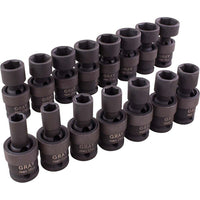 Gray Tools 15 Piece 1/2" Drive 6 Point Metric, Standard Impact Universal Joint Socket Set, 10mm-24mm-Contains Sizes: 10, 11, 12, 13, 14, 15, 16, 17, 18, 19, 20, 21, 22, 23, 24mm.