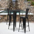 24'' Round Black Metal Indoor-Outdoor Bar Table Set with 2 Cafe Barstools [CH-51080BH-2-30CAFE-BK-GG]-24"W x 24"D x 41"H
