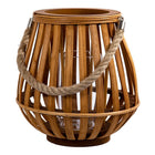 Truu Design Decorative Wooden Lantern, 10 x 18 inches, Brown-Rope Handle