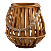 Truu Design Decorative Wooden Lantern, 10 x 18 inches, Brown-Rope Handle