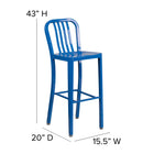 Flash Furniture 30" High Blue Metal Indoor-Outdoor Barstool with Vertical Slat Back-Designed for Indoor and Outdoor Use