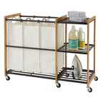 TRINITY 3-Bag Laundry Station with Wheels, Bronze (TBFPBR-2101C)-3 Bamboo Side Frames: 17 W x .6 D x 30 H