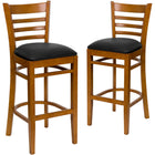 Flash Furniture HERCULES Series Cherry Wood Bar Stools with Back & Padded Seats - 2 Pack-Ladder back design for comfort