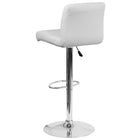 Flash Furniture Contemporary White Vinyl Adjustable Height Barstool with Rolled Seat & Chrome Base-Exposed Embellished Stitching on Back