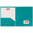 JAM Paper Plastic Heavy Duty Two Pocket Folders - 9 1/2" W x 11 5/8" H - Teal Blue - 6 Pack-Card Holder and Interior Pockets