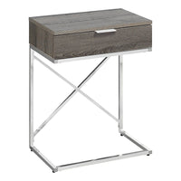 Monarch Specialties 3475 Accent Table - 24"H/Dark Taupe/Chrome Metal-Spacious rectangular table top in a chic dark taupe wood-grain finish