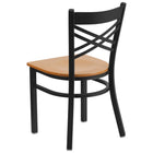 Flash Furniture HERCULES Series Black "X" Back Metal Restaurant Chair - Natural Wood Seat-Natural Finished Wood Seat