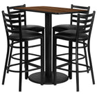 Flash Furniture 24''W x 42''L Rectangle Walnut Laminate Rd Base Table Set with 4 Ladder Back Metal Bar Stools, Black Vinyl Seat-Black Powder Coated Chair and Table Frame