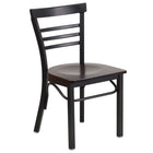 Flash Furniture HERCULES Series Black Three-Slat Ladder Back Metal Restaurant Chair - Walnut Wood Seat-500 lb. Weight Capacity