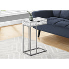 Monarch Specialties 3772 Accent Table - 25"H/White Marble/Silver Metal-1 pass-through storage drawer for storing remotes and other small items features wide cut-out handles on both sides for convenient access