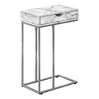 Monarch Specialties 3772 Accent Table - 25"H/White Marble/Silver Metal-Product dimensions: 15.75 Inch W x 9.45 Inch D x 24 Inch H