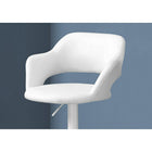 Monarch Specialties 2382 Barstool - White/White Metal Hydraulic Lift-Super comfortable leather look fabric in white - the cross brace can be used as a footrest