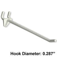 Azar Displays 6" x 0.287" Diameter Plastic Hooks, White, 50 Pack-Fits standard pegboard