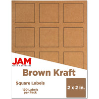 JAM Paper Square Address Labels - 2" x 2" - Brown Kraft - 120 Pack -English only packaging