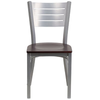 Flash Furniture HERCULES Series Silver Slat Back Metal Restaurant Chair - Mahogany Wood Seat-Metal Chair