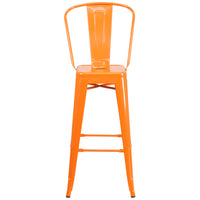 Flash Furniture 30" High Orange Metal Indoor-Outdoor Barstool with Back-Bistro Style Barstool