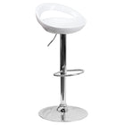 Flash Furniture Contemporary Plastic Adjustable Height Barstool with Rounded Cutout Back & Chrome Base - White-Rounded Low Back Design