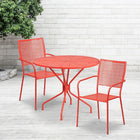 35.25'' Round Coral Indoor-Outdoor Steel Patio Table Set with 2 Square Back Chairs [CO-35RD-02CHR2-RED-GG]-Set Includes Table and 2 Chairs