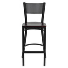 Flash Furniture HERCULES Series Black Grid Back Metal Restaurant Barstool - Mahogany Wood Seat - 2 Pack-Set of 2 Metal Dining Bar Stools
