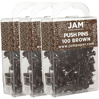 JAM Paper Push Pins, Chocolate Brown Pushpins, 3 Packs of 100, 300 Total (222419049g)-Chocolate brown