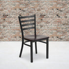 Flash Furniture HERCULES Series Black Ladder Back Metal Restaurant Chair - Walnut Wood Seat - 2 Pack-Welded Joint Assembly