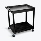Luxor 2 Shelf Large Black Tub Cart (TC12-B)-Black shelves and legs are constructed of an injection-molded thermoplastic resin that will not stain, scratch, dent or rust. HDPE (high-density polyethylene) shelves; PVC legs