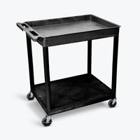 Luxor 2 Shelf Large Black Tub Cart (TC12-B)-Black shelves and legs are constructed of an injection-molded thermoplastic resin that will not stain, scratch, dent or rust. HDPE (high-density polyethylene) shelves; PVC legs