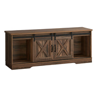 Monarch Specialties 2748 Tv Stand - 60"L/Brown Reclaimed-Look/2 Sliding Doors-Modern-farmhouse style 60-inch TV stand with open and closed storage in a brown reclaimed wood-look finish