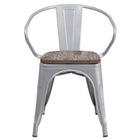 Flash Furniture Silver Metal Chair with Wood Seat & Arms-Set of 4 Stackable Bistro Style Chairs