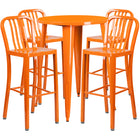 30'' Round Orange Metal Indoor-Outdoor Bar Table Set with 4 Vertical Slat Back Barstools [CH-51090BH-4-30VRT-OR-GG]-Metal Cafe Bar Table