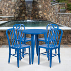 24'' Round Blue Metal Indoor-Outdoor Table Set with 4 Vertical Slat Back Chairs [CH-51080TH-4-18VRT-BL-GG]-24"W x 24"D x 29"H