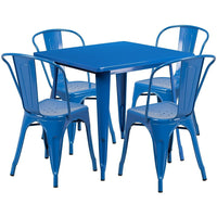 Flash Furniture 31.5'' Square Blue Metal Indoor-Outdoor Table Set with 4 Stack Chairs (ET-CT002-4-30-BL-GG)-Galvanized Steel, Metal, Rubber