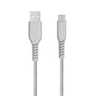 Powerology 6' USB C Braided & Sync Type C to USB A Charger Cable for Smartphones & Tablets - Silver-6 feet in length