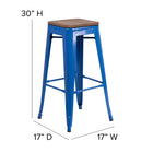 Flash Furniture 30" High Backless Metal Barstool with Square Wood Seat - Blue-Textured Walnut Elm Wood Seat