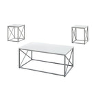 Monarch Specialties 7951P Table Set - 3Pcs Set/White/Silver Metal-3 piece table set includes a rectangular coffee table and two matching square end tables