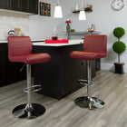 Flash Furniture Contemporary Burgundy Vinyl Adjustable Height Barstool with Rolled Seat & Chrome Base-CA117 Fire Retardant Foam