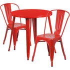 30'' Round Red Metal Indoor-Outdoor Table Set with 2 Cafe Chairs [CH-51090TH-2-18CAFE-RED-GG]-Metal Cafe Table