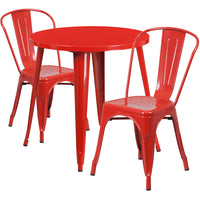 30'' Round Red Metal Indoor-Outdoor Table Set with 2 Cafe Chairs [CH-51090TH-2-18CAFE-RED-GG]-Metal Cafe Table