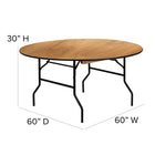 Flash Furniture 60" Round Wood Folding Banquet Table with Clear Coated Finished Top-Clear Coated Top Finish prevents table cloth snags and splinters