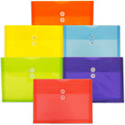 JAM Paper Plastic Filing Envelopes with Button & String Tie - 9 3/4" x 11 3/4" - Assorted Colours - 6 Pack -Colours: Red, Orange, Blue, Purple, Yellow, Lime Green