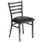Flash Furniture HERCULES Series Clear Coated Ladder Back Metal Restaurant Chair - Black Vinyl Seat-Metal Chair