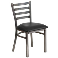 Flash Furniture HERCULES Series Clear Coated Ladder Back Metal Restaurant Chair - Black Vinyl Seat-Metal Chair
