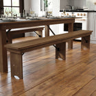 Flash Furniture HERCULES Series 8' x 12" Antique Rustic Solid Pine Folding Farm Bench with 3 Legs-Folded Thickness: 3.25"