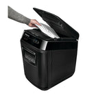 Fellowes AutoMax 200M 200-Sheet Micro Cut Auto Feed Shredder-AccuFeed™ System provides fast, accurate automatic shredding; SilentShred™ offers ultra-quiet performance; Auto Reverse stops and reverses paper if a jam occurs.