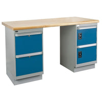 Kleton Workbench, Laminated Top, 2 Pedestals, 2 Drawers and 2 Doors, 36"W x 72"L x 34"H-34" overall height