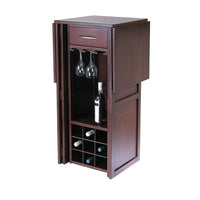 Winsome Newport Wine Bar Expandable Counter, Antique Walnut-Expandable Bar Counter is perfect for serving at parties.  Fold for storage with 40.16" H. x 17.87" W. x 20.31" D. dimensions. Store up to 9 - 12 long stem glasses.