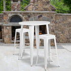 30'' Round White Metal Indoor-Outdoor Bar Table Set with 2 Square Seat Backless Barstools (CH-51090BH-2-30SQST-WH-GG)-30"W x 30"D x 41"H
